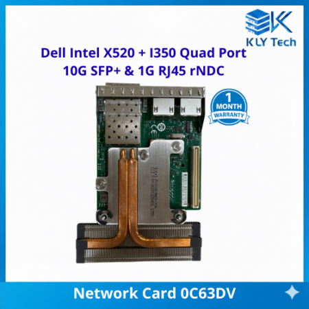 dell 0c63dv intel x520 + i350 quad port 10g sfp+ & 1g rj45 rndc network card