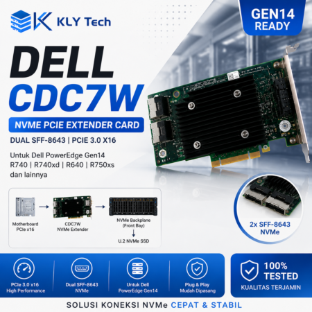 Dell CDC7W NVMe PCIe Extender Card PCIe 3.0 x16 Dual SFF-8643 untuk Dell PowerEdge R640 R740 R740xd Gen14 Original