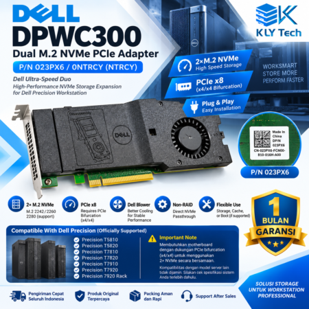 Dell DPWC300 023PX6 Dual M.2 NVMe PCIe x8 Adapter 2 Slot SSD