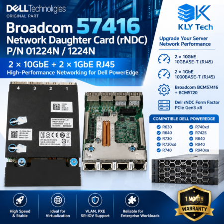 Dell Broadcom 57416 rNDC P/N 01224N 1224N 2x10GbE + 2x1GbE RJ45 Network Card